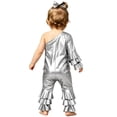 thumbnail image 2 of TTAO Toddler Girls Holographic Full Body Suit Disco Outfit Metallic Hippie Jumpsuit Sparkly Flare Pants Romper Silver 3-4, 2 of 7