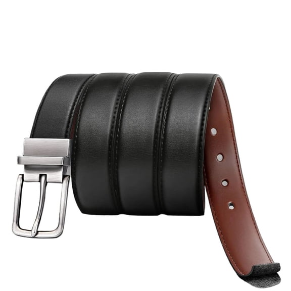 Men's 2-in-1 Reversible Cut-To-Fit Pin Buckle Leather Belt, Business Casual Dual-Side Waist Belt, 33.49"-43.30" Adjustable 1.38 Inch Wide Premium Composite Leather Strap, Solid Black Only, Gift