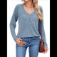 thumbnail image 3 of Camisetas de Larga para Mujer, Cuello en V, Suaves, Básicas, Holgadas, Informales, Moda de Otoño. Azul XXL, 3 of 10