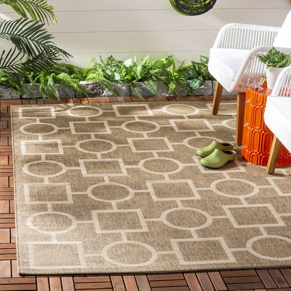 Safavieh Courtyard Archimedes Geometric Indoor/Outdoor Area Rug, Brown/Bone, 5'3" x 7'7"