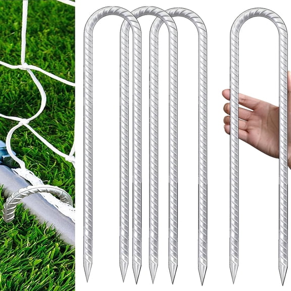 Trampolines Wind Stakes 12 Inch, U Shaped Rebar Stakes Heavy Duty, Safety Ground Anchor Galvanized Steel Wind Stakes for Camping Tents, Soccer Goals, Canopy, Garden, Yard