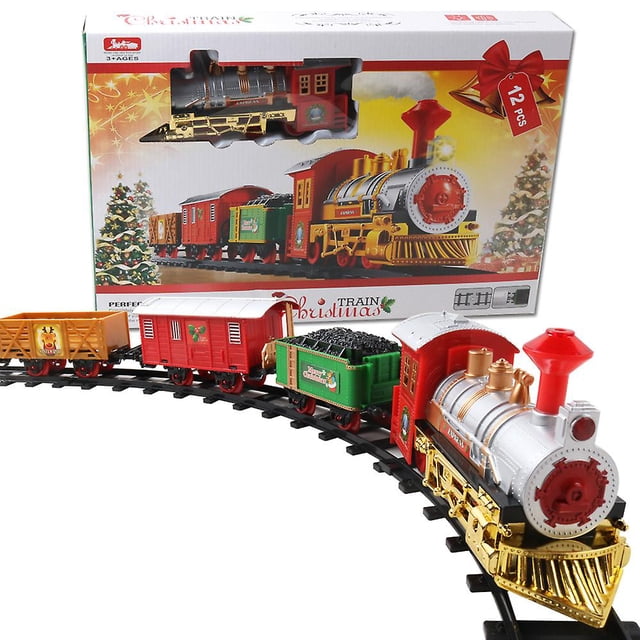Juego de tren navideño de 12 piezas con trenes a batería: adornos para árboles de Navidad, adornos para mesas y regalos para niños