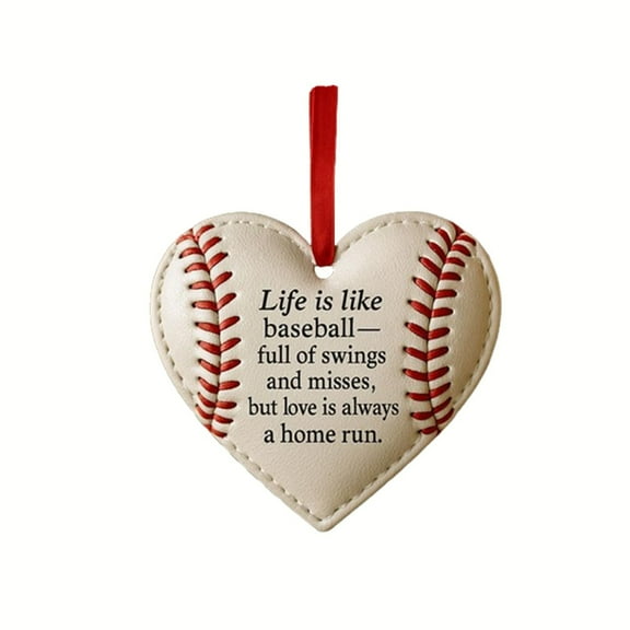 CuiLiyq Heart Shaped Baseball Ornaments, Life is Like Baseball Leather Heart Shaped Sports Ornament, 2D Flat Plastic Pendant, Handmade Baseball Hanging Decor for Christmas Tree