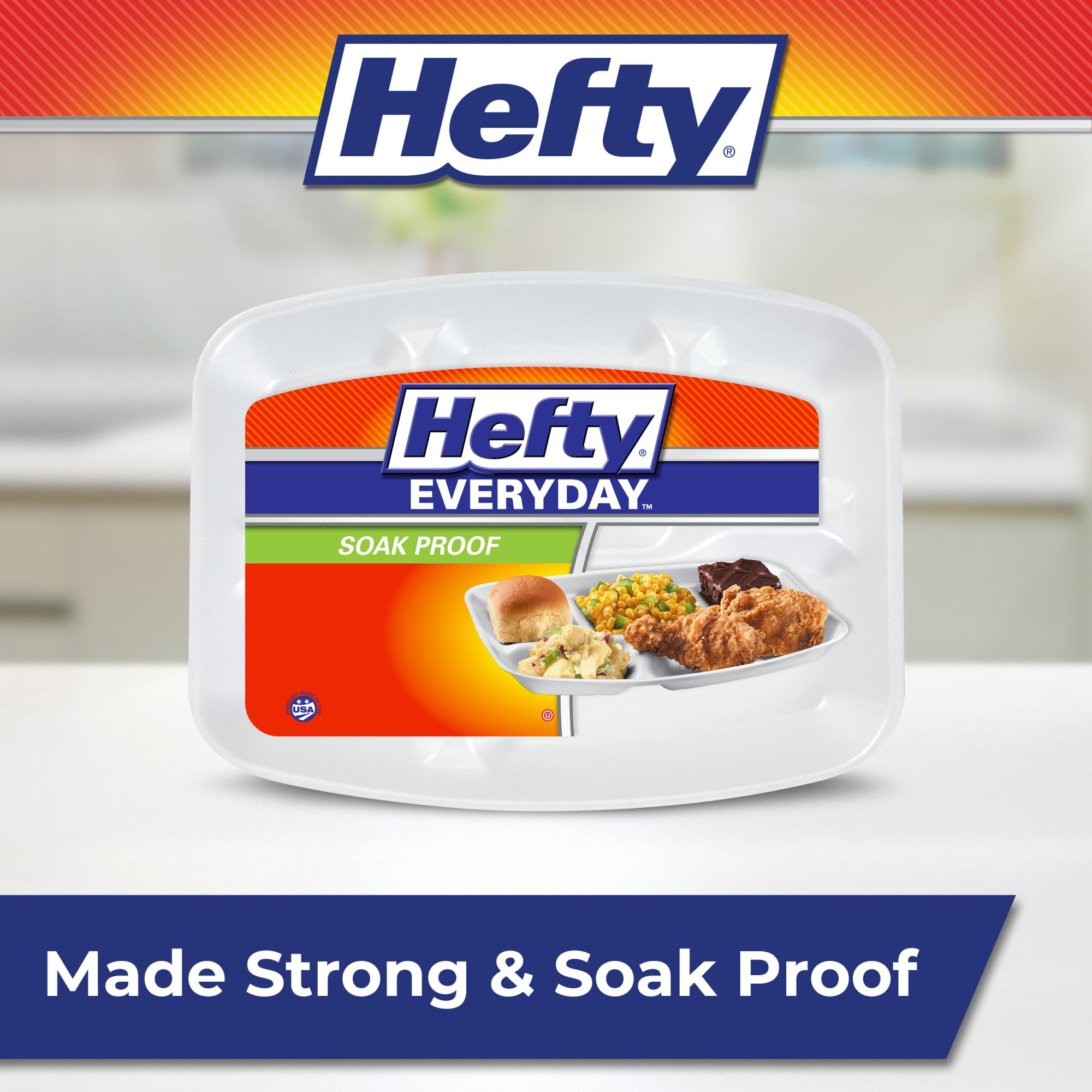 Hefty Everyday Soak Proof Compartment Foam Trays, 9 x 11 inches, 40 Count