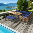 thumbnail image 1 of Gymax 8PCS Patio Dining Set Acacia Wood L Shaped Sectional Sofa Set w/ Navy Cushions, 1 of 6