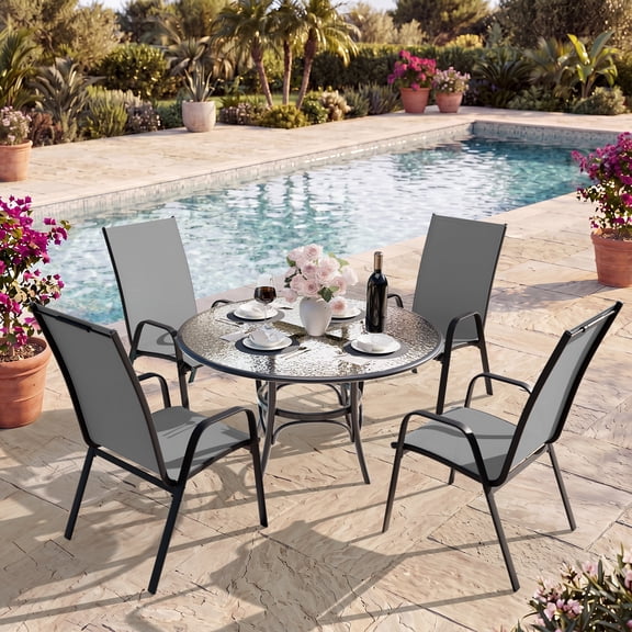 NAPWANT Patio Dining Chairs, Set of 4 Stackable Outdoor Chairs, All-Weather Space Saving Design, Gray