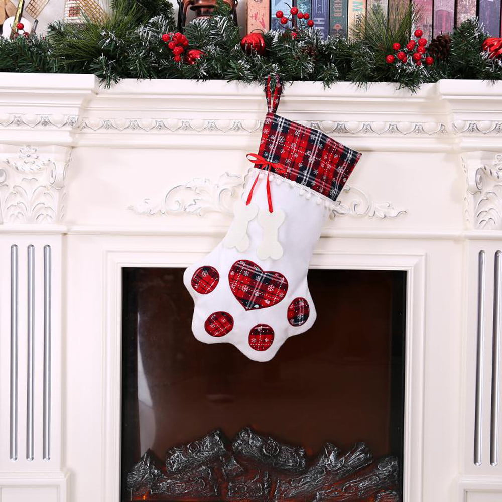 Pet Bone Christmas Stocking Socks Cat Dog Xmas Stocking Gift Bag Ornaments Decor 