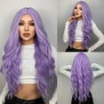 thumbnail image 5 of WEIWEIGG Long Wavy Pastel Purple Lace Front Wig, Women's Synthetic, Glueless, 28 Inch, Heat Fiber (≤160°C), Easy Install for Daily/Cosplay, 5 of 8