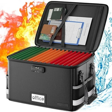 Gijjgole Fireproof File Organizer Box with Lock, Collapsible Fireproof Document Bag, Portable File Safe Box with Handle for Documents Folders Storage -Black