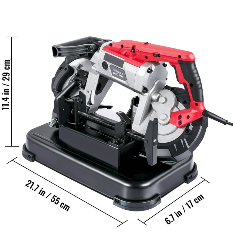 KFFKFF Portable band saw 110V removable alloy steel base rechargeable band saw 5 inch cutting capacity handheld band saw variable speed portable