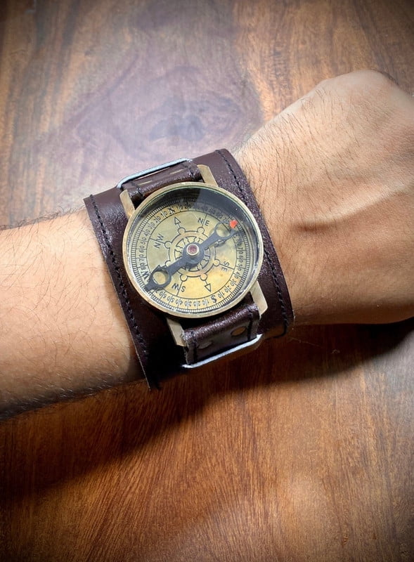 Calvin handicrafts handmade nautical wrist compass sundial watch,vintage style, antique style compass.