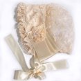 thumbnail image 3 of Kaerm Baby Girls Lacy Bonnet Lace Satin Christening Bonnet Cap Toddler Beanie Sun Protection Hat Champagne One Size, 3 of 3