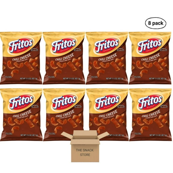 The Snack Store Bundle Fritos Chili Cheese Flavored Corn Chips, Pack of 8 (3.25 oz Bags)