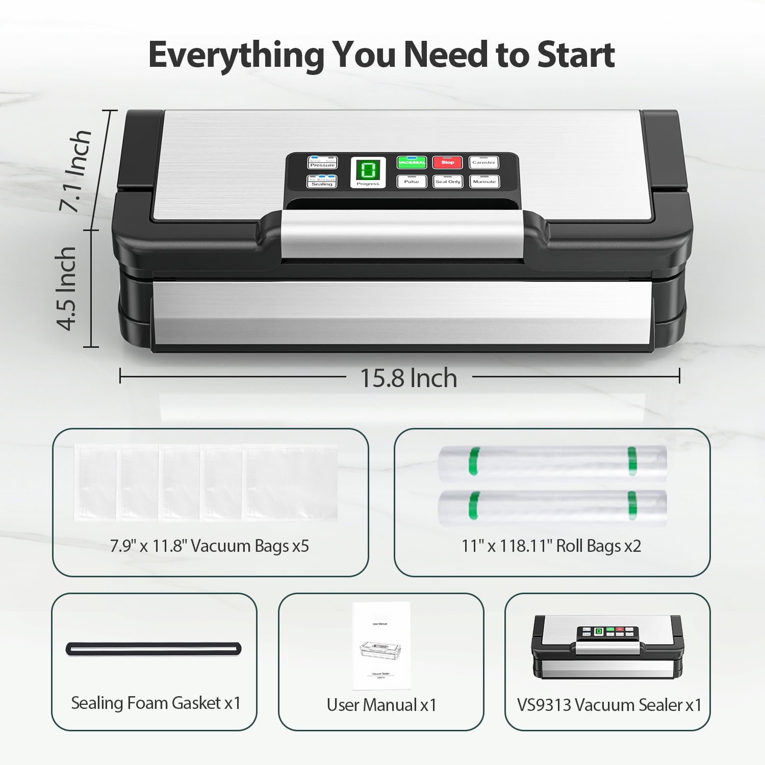 Aeitto Precision 130W Vacuum Sealer,with 10-In-1 Functions,Double Seal&Pump,Vacuum Sealer Machine for Food with Bags Storage,Built-in Cutter&Hose,Powerful Food Vacuum Sealer,Stainless Steel