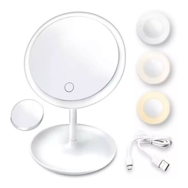 Espejo de maquillaje iluminado con iluminación LED recargable