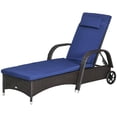 thumbnail image 1 of CoSoTower Chaise Longue d'Extérieur, Chaise Longue de Terrasse avec Appuie-Tête, Réglable à 5 Niveaux, Dossier, Roues, Café Foncé et Bleu Marine, 1 of 7