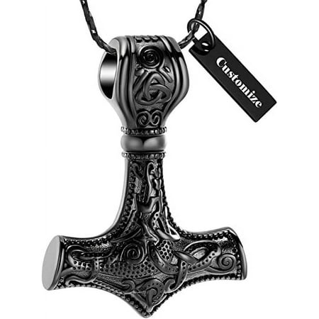 Cremation Jewelry for Ashes Norse Viking Thor's Hammer Talisman Necklace, Vintage Jewelry Nordic Viking Vegvisir Mjolnir Celtic Knot Urn Necklace Memorial Pendant for Ashes Holder Keepsake Jewelry