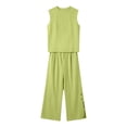 thumbnail image 7 of Womens Summer 2 Piece Outfits Cotton Fashionable Solid Color Sleeveless Top and Button Down Pants Lounge Set, 7 of 7