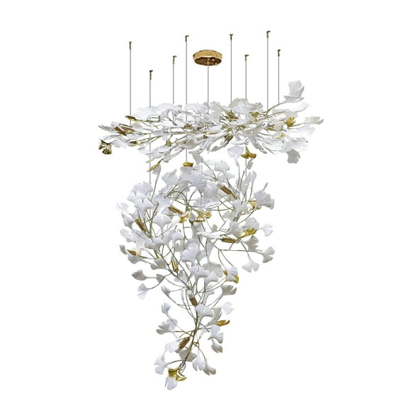 FixtureDisplays® 18 Lights Ginkgo Branch Leaves Chandelier Lamp Modern Luxury Petal Chandelier Staircase Lighting with Adjustable Height Art Villa Study Bedroom 18746
