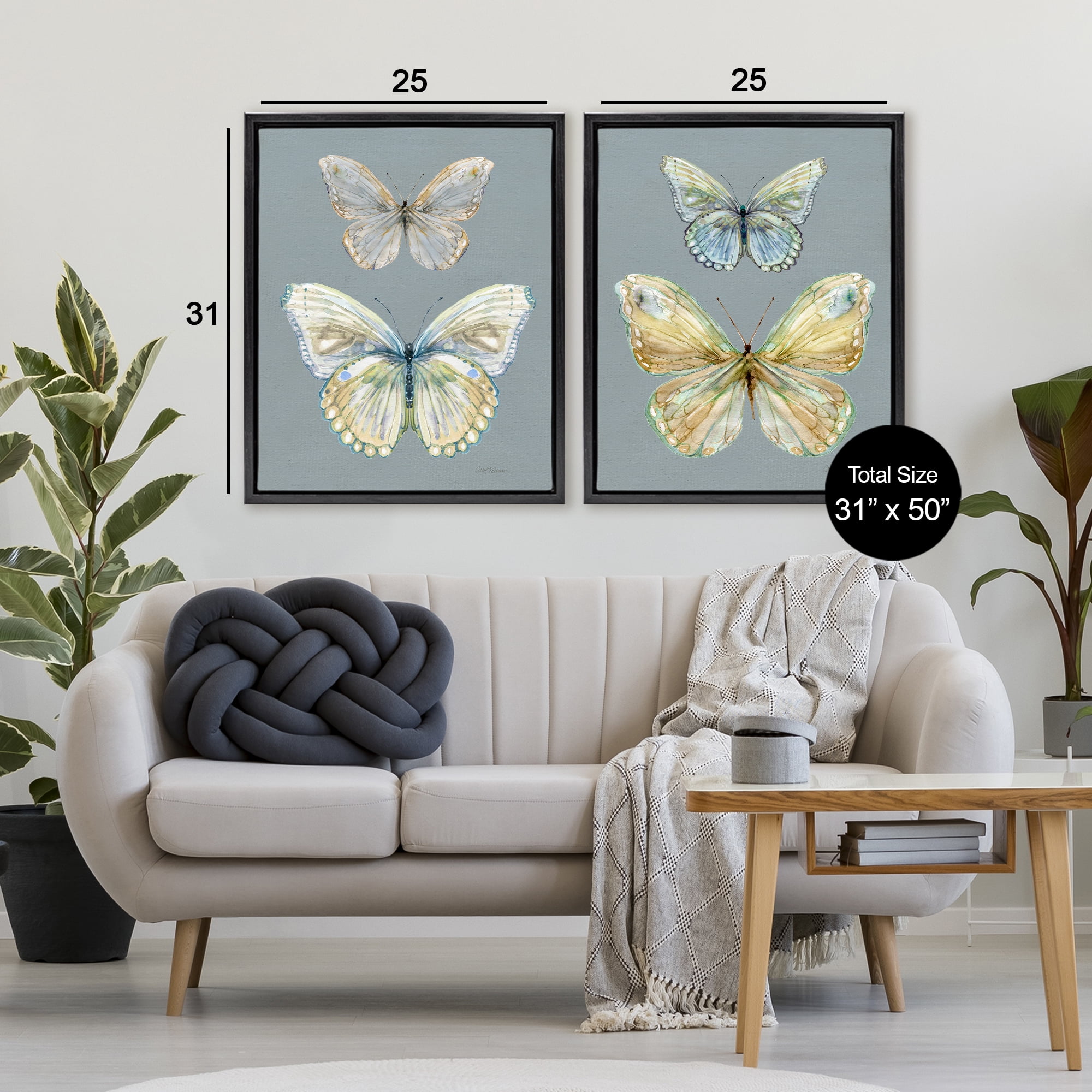 Stupell Industries Butterfly Pairs over Slate 2 Piece Black Framed Floater Canvas Set, design by Carol Robinson