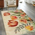 thumbnail image 3 of Rectangle Area Rug 4x6ft, Vintage Garden Tulip Watercolor Floral Non-Shedding Washable Area Rug, Spring Flower Leaves on Flax Non Slip Low-Profile Rugs for Living Room, Bedroom Dining Room, 3 of 9