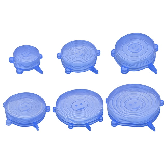 Unique Bargains Couvercles Extensibles en Silicone, 2 Ensembles - Couvercles de Bols Réutilisables et Durables, Couvercles en Silicone pour Bols et Couvercles Alimentaires (Bleu)