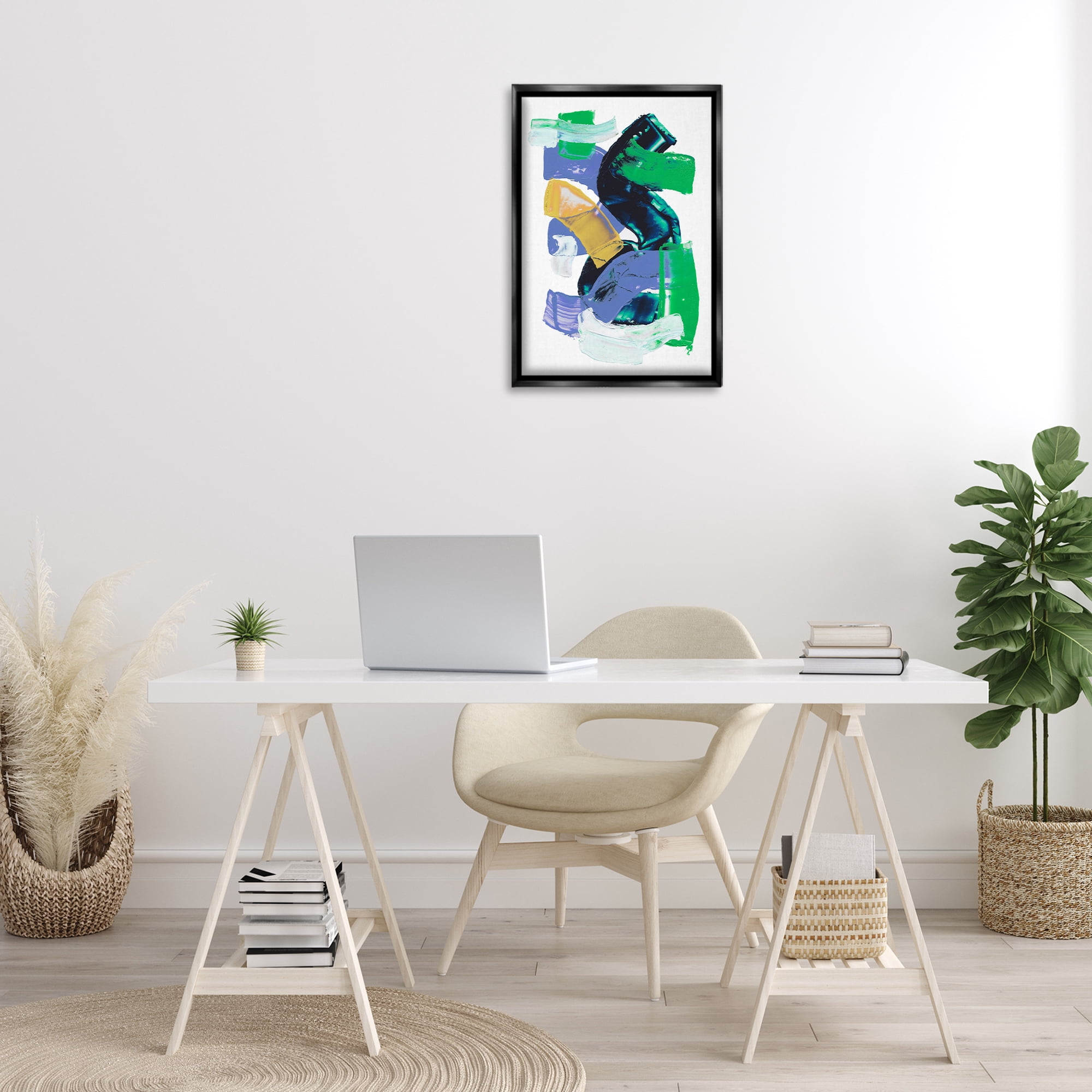 Stupell Industries Expressive Bold Brush Strokes Abstract Painting Black Floater Framed Canvas Art Print Wall Art, 17 x 25