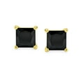 thumbnail image 2 of Bling Jewelry Unisex Black Square Princess CZ Stud Earrings Gold Plated Sterling Silver, 2 of 5