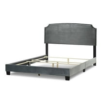 Glamour Home Arezo Fabric Queen Bed with Black Nail Head Trim in Gray