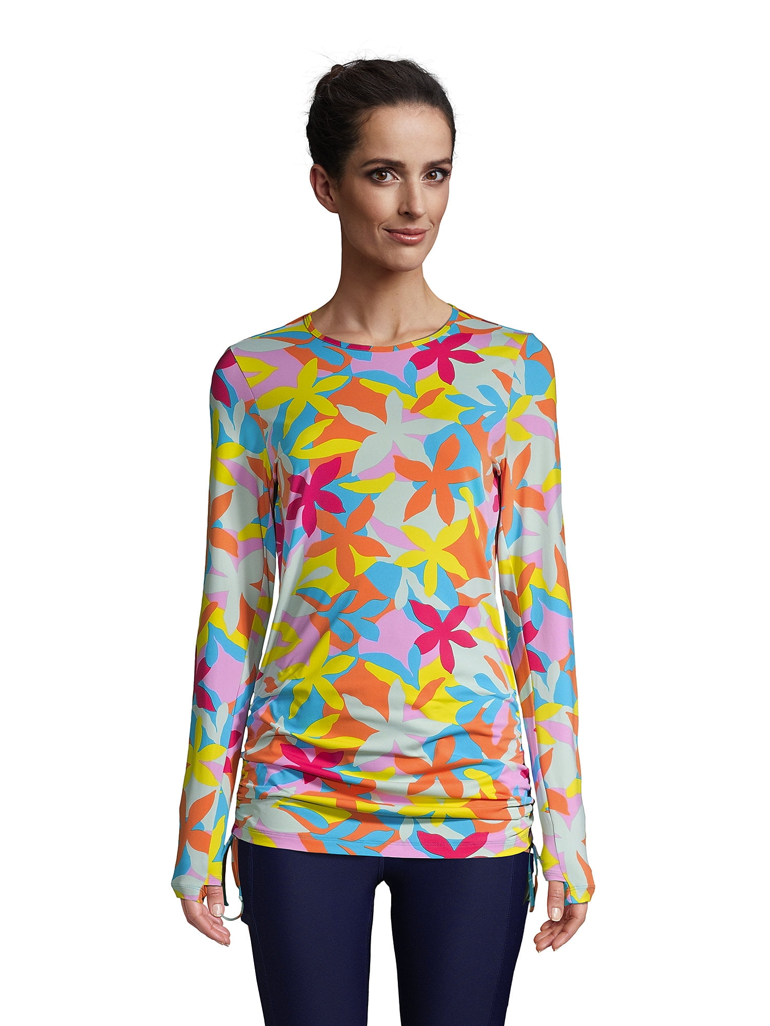 Lands' End Women's Adjustable Long Sleeve Swim Tunic Rash Guard with
