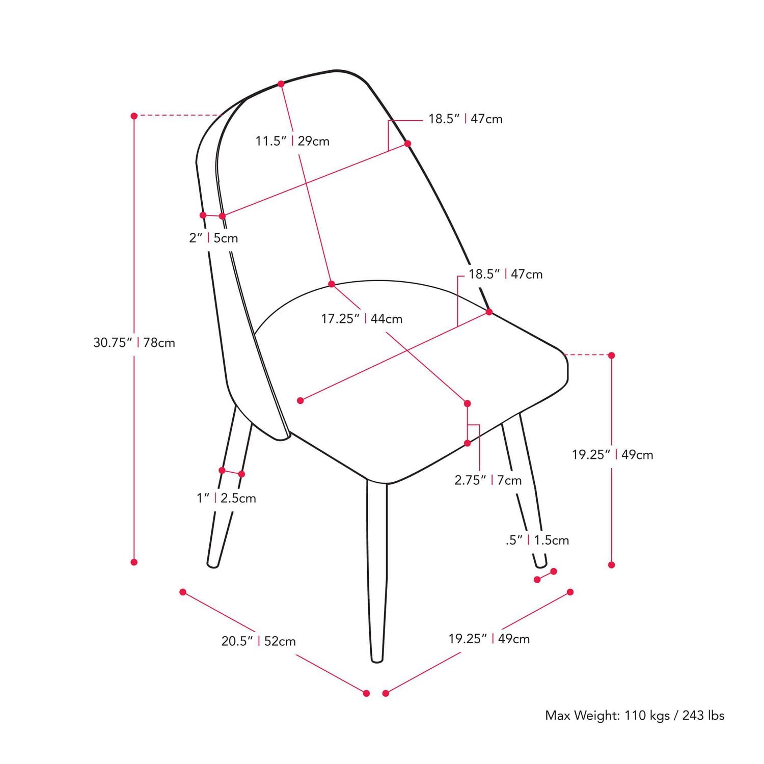 Chaise d'appoint d'intérieur simple rembourrée en velours Ayla avec pieds en acier