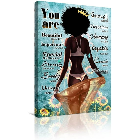 African American Wall Art Black King And Queen Canvas Print Painting Picture Artwork Black Girl Inspirational Quotes Wall Decor For Living Room Bedroom Office Home Decor Framed Ready To Hang 16x24Inch