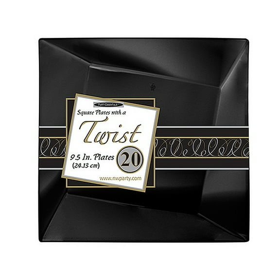 1 - Party Essentials 9.5" Twist Square Plates - Black 20 Ct.