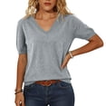 thumbnail image 2 of WULMLEO Womens Short Sleeve Sweater Summer V Neck Tops Casual Knit Shirts Lightweight Pullover Top Gray S, 2 of 5