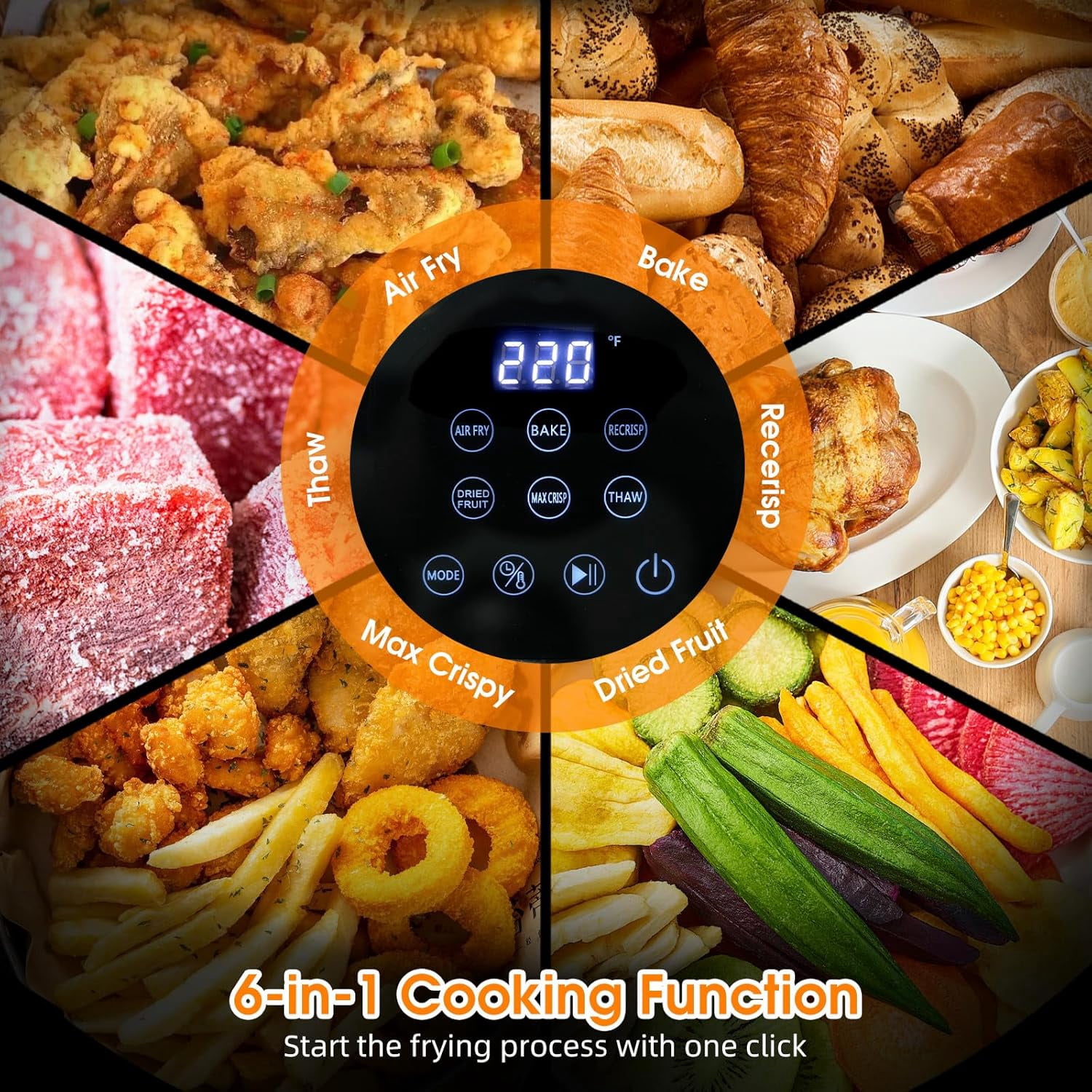 Tayuzo Glass Air Fryer Series 4-Quart 2-Basket Air Fryer, Black - Digital Display