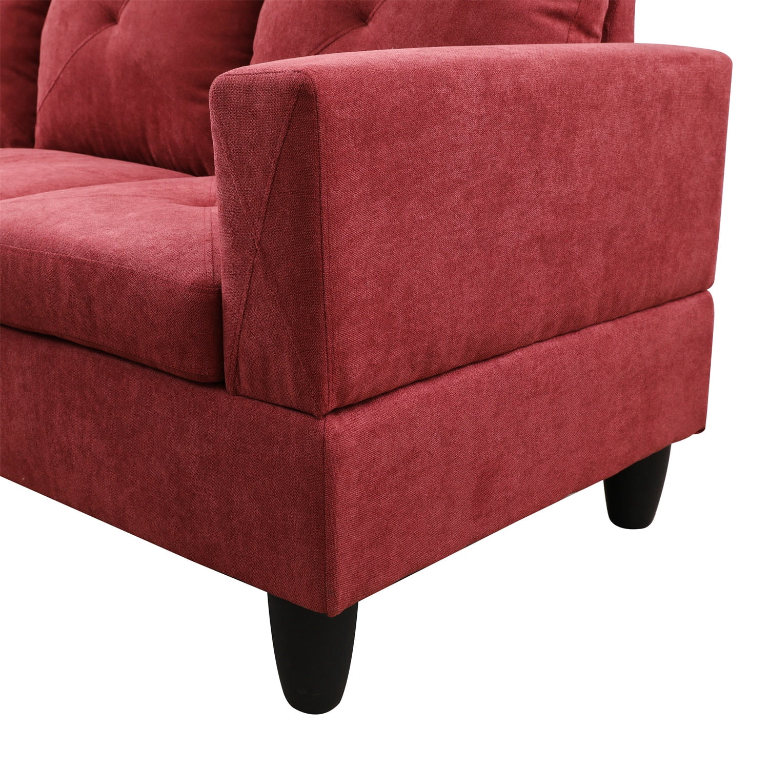 Hommoo Flannelette 4-Seat L-Shape Sectional Couch Sofa, Living Room Furniture Sets, Red(No Ottoman)