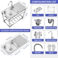 thumbnail image 7 of Outdoor Utility Sink,Free Standing Stainless Steel Laundry Tub, Single Bowl Portable Washing Hand Basin Station,fish Cleaning Table&Storage Shelves for Garage, Restaurant, Kitchen,Camping, Backyard, 7 of 7