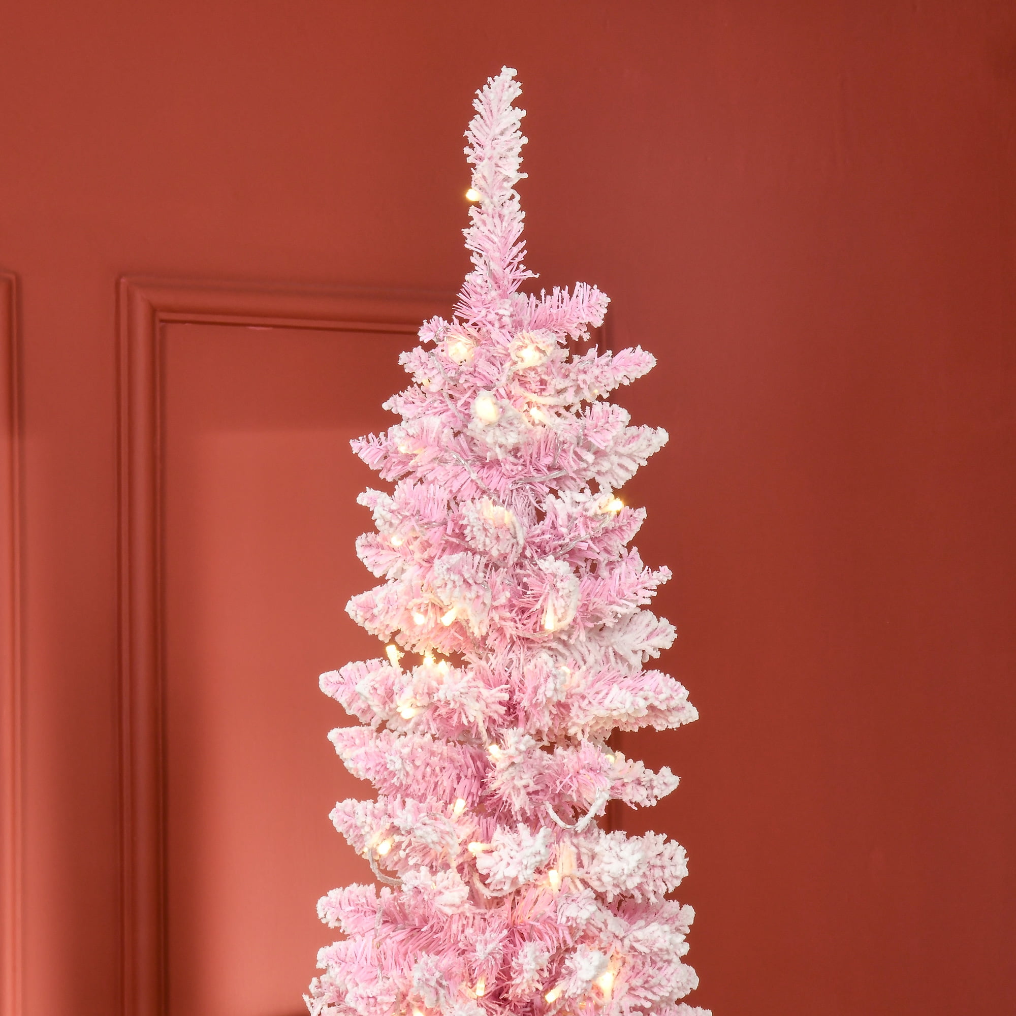 6ft Prelit Pink Snow Flocked Christmas Tree with LED Lights Easy Assembly Indoor Decor