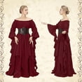 thumbnail image 2 of IROOZIGOTO Womens Medieval Renaissance Maxi Dress Off Shoulder Long Flare Sleeve with Brown Lace Up Corset Belt Halloween Cosplay Costume, 2 of 9