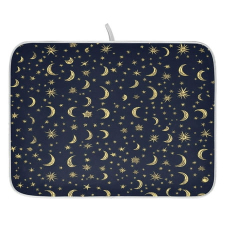 

Gold Moons and Stars Dish Drying Mat for Kitchen Quick Drying Absorbent Soft Durable 16 x 18