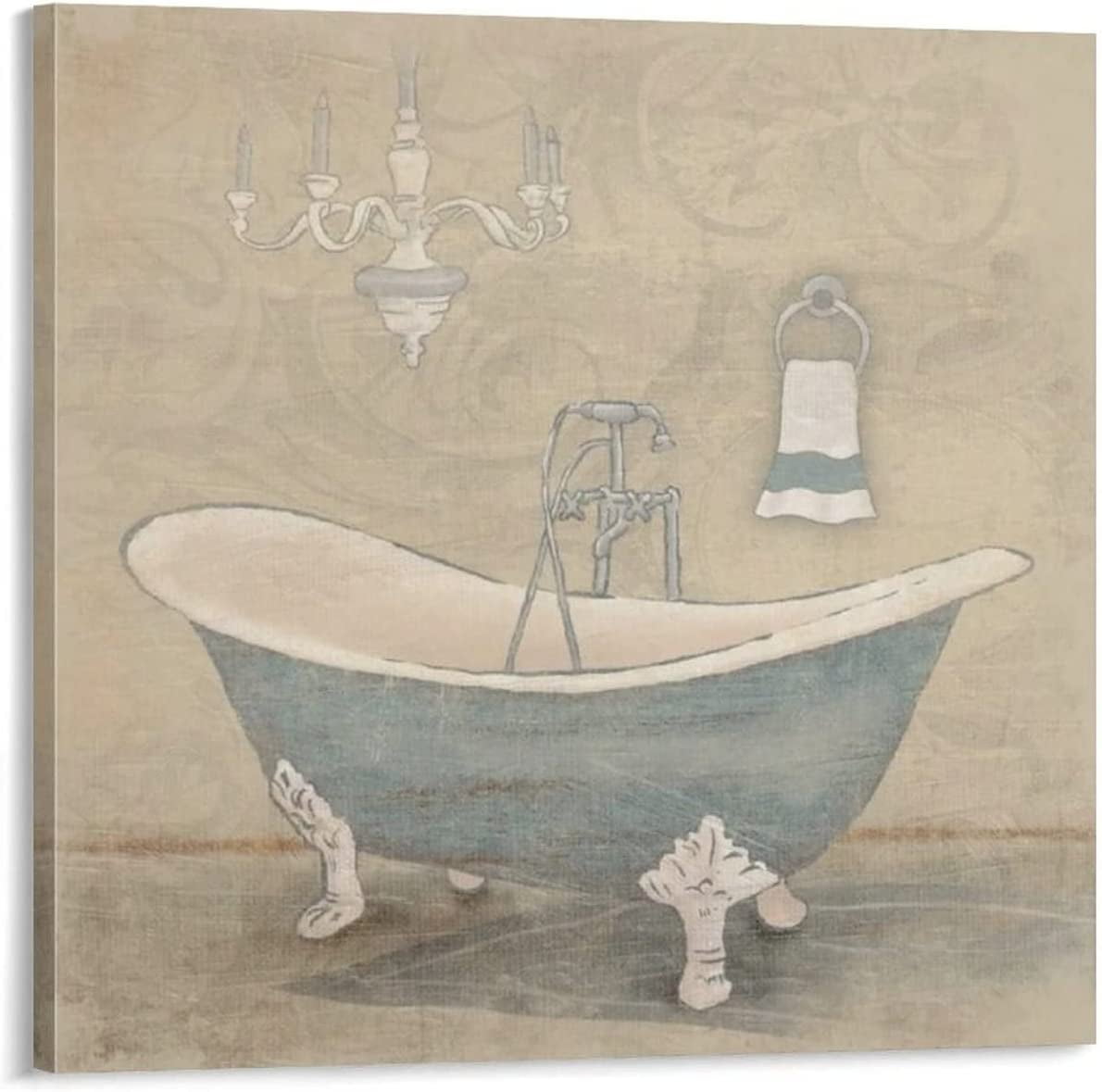 Posters Rustic Blue Bathroom Wall Art Bathtub Vintage Picture Wall