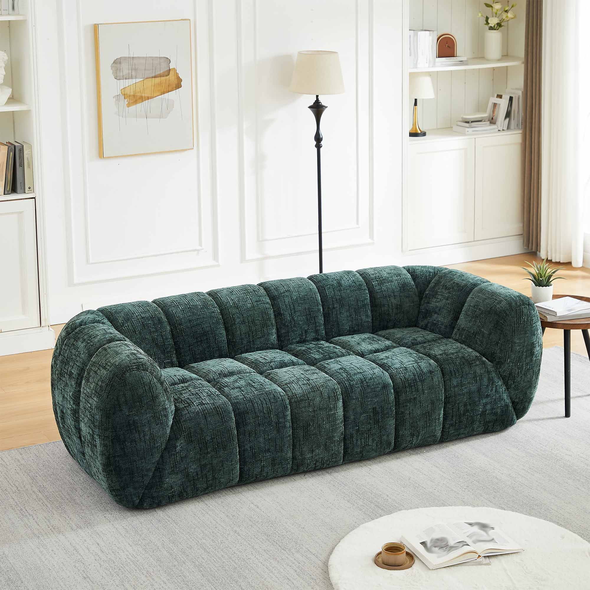 Lunale 3-Seater Boneless Sofa, No Assembly Required, Modern Cloud Couch for Living Room, Apartment, Green Chenille