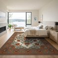 thumbnail image 3 of ODIKA 9'x12' Washable Area Rug Vinyl Orange Aged Botanical Mirrored Panel Details Bedside Sunflower for Master Suite, California King, Under Bed, Non-Shedding, Easy Care, 3 of 7