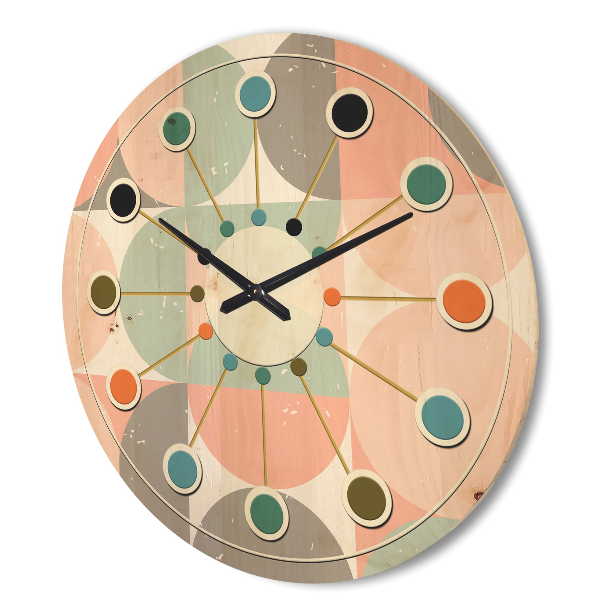 Designart 'Pastel Circular Retro Pattern II' Mid-Century Modern Wood Wall Clock