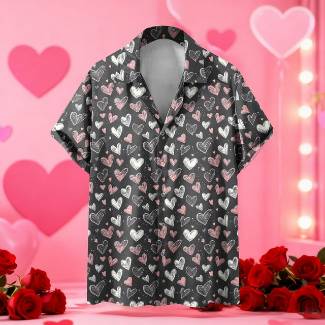 Ceisia Fashion Unisex Men Women Casual Short Sleeve Printed Turndown Collar Button Gift Shirt
