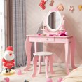 thumbnail image 5 of YOJFOTOOU. Kids Vanity Set with Mirror, 2 in 1 Princess Makeup Dressing Table w/Detachable Top, Toddler Vanity with 360° Rotating Mirror, Drawer & Stool, Pretend Play Vanity Set for Little Girls, Pink, 5 of 6
