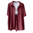 thumbnail image 6 of LEKODE Cotton Linen Short Sets 2 Piece Button Down Short Sleeve Shirts Cute Shorts Beach Vacation Lounge Matching Outfits Wine M, 6 of 6