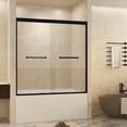 thumbnail image 3 of 56-60 " x 72" Tempered Glass with Explosion Proof Film, Aluminum Frame Double Sliding Shower Door, "1/4 (6 mm), Stainless Steel handle, Matte Black, 3 of 23
