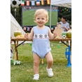thumbnail image 6 of Cenuakty Infant Girl Boy Bubble Romper Sleeveless Crew Neck Cute Soccer Ball Embroidery Plaid Print Jumpsuit, 6 of 9