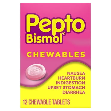 Pepto Bismol Chewable Tablets, Indigestion and Anti-Diarrhea Stomach Relief, Original, 12 Count